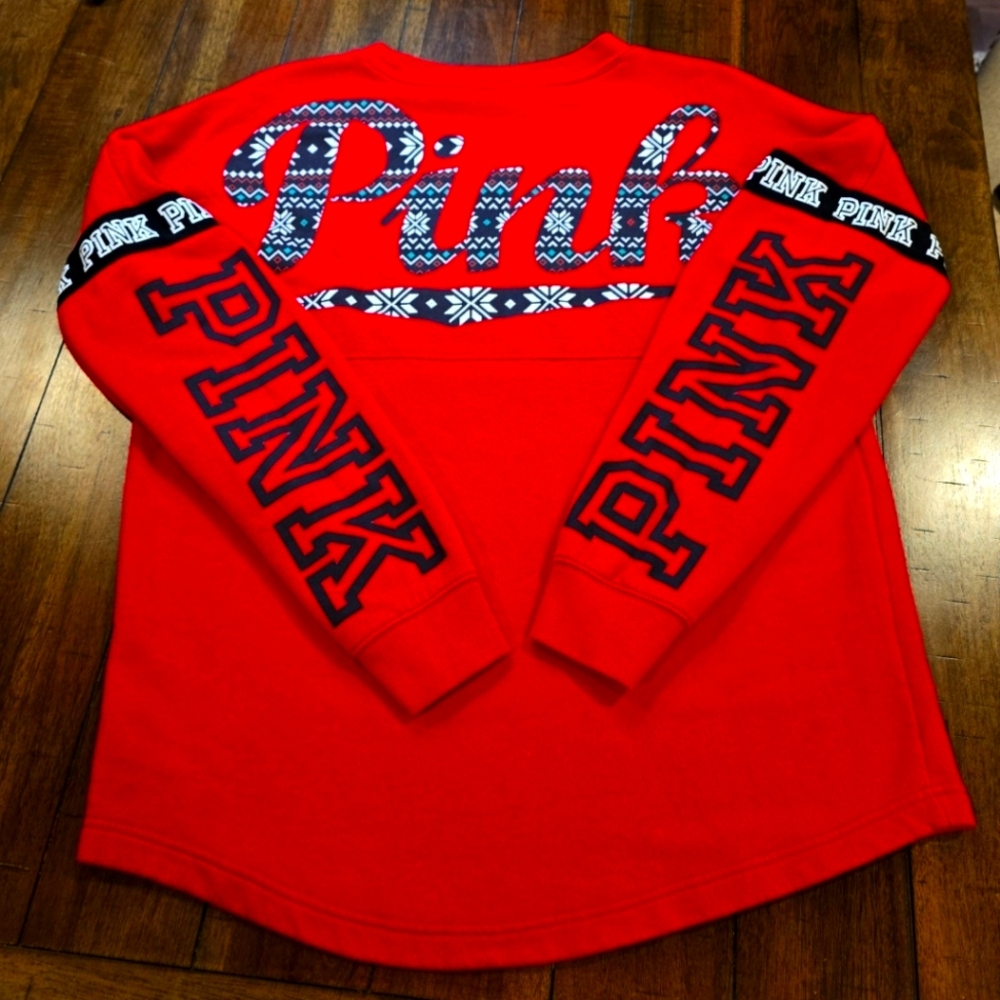 PINK Victoria's Secret Red Sweater with Black and White Accents